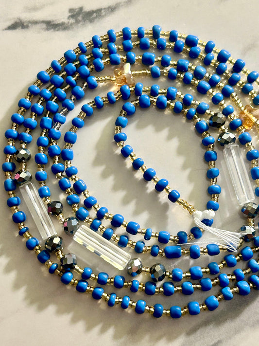 Blue Bling- Tie on waistbead